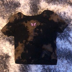 Tye dye brown and black with butterfly crop top
